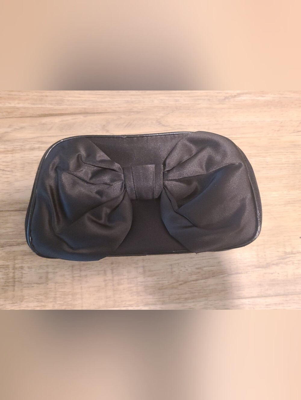 Dior Parfums Vtg Y2K Black Satin Bow Evening Clutch Makeup Bag Pouch 🖤